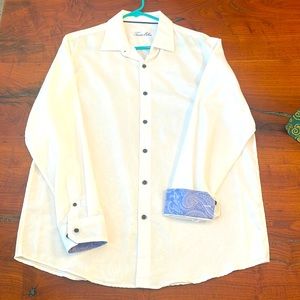 Tasso Elba men’s Large white on white paisley shirt